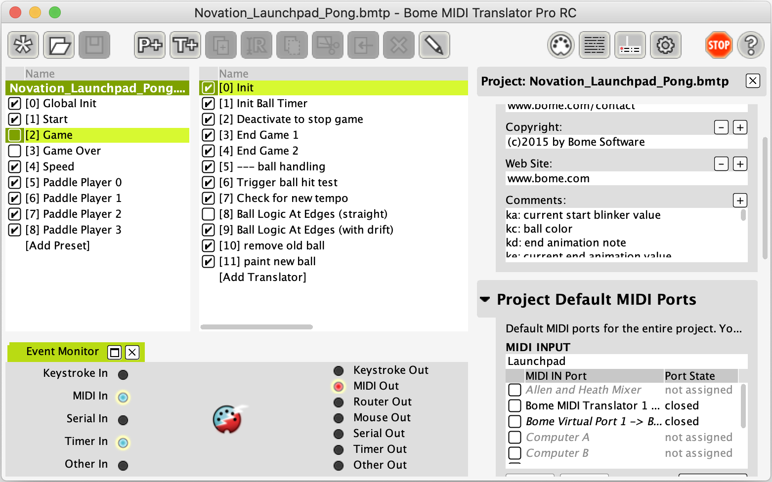 The MIDI Translator Pro main window with an advanced project loaded