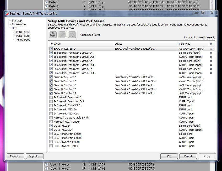 Bome Midi Ports Config